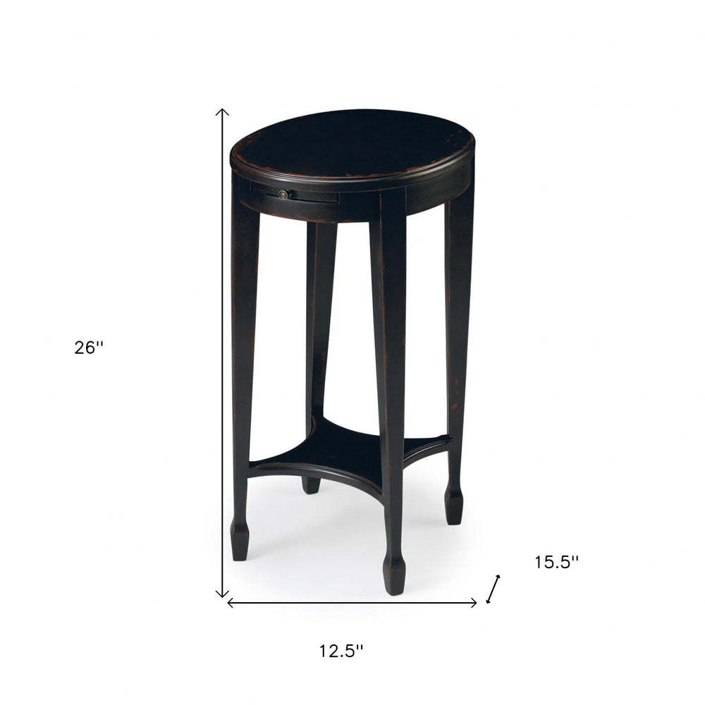 26" Rustic Black Manufactured Wood Oval End Table With Shelf - Homeroots - Flyclothing LLC