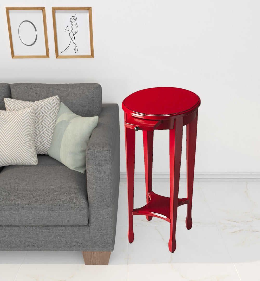 26" Red Manufactured Wood Oval End Table With Shelf - Homeroots - Flyclothing LLC