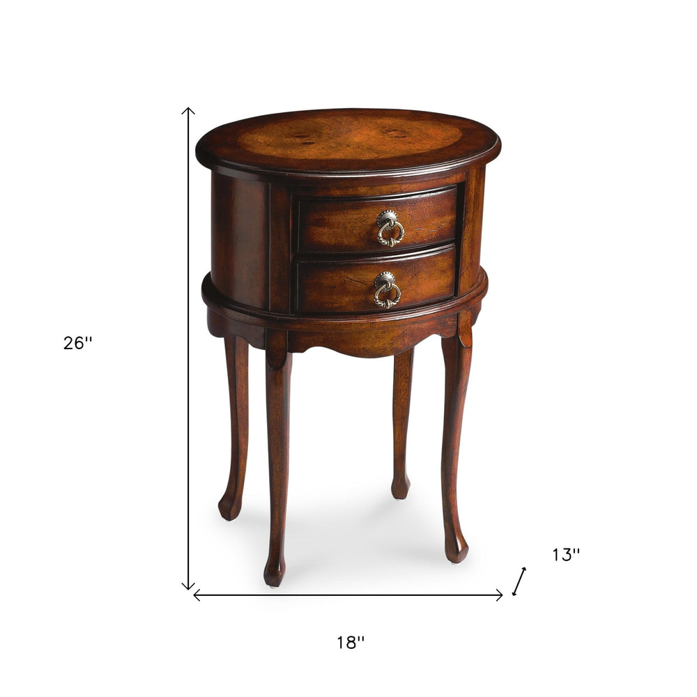 26" Dark Brown And Cherry Manufactured Wood Oval End Table With Two Drawers - Homeroots - Flyclothing LLC