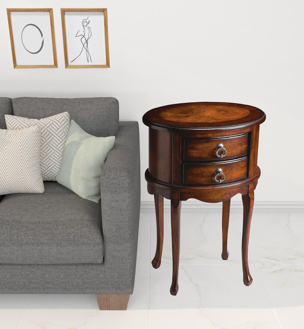 26" Dark Brown And Cherry Manufactured Wood Oval End Table With Two Drawers - Homeroots - Flyclothing LLC