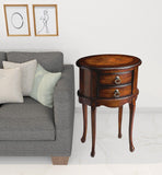 26" Dark Brown And Cherry Manufactured Wood Oval End Table With Two Drawers - Homeroots - Flyclothing LLC