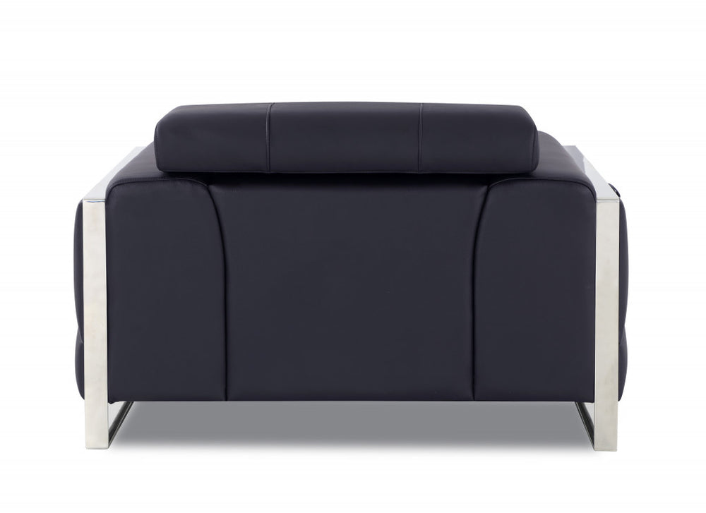 48" Black And Silver Italian Leather Club Chair - Homeroots