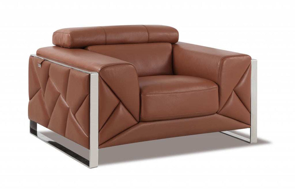 Mod Terra Cotta Leather and Chrome Deco Accent Chair - Homeroots - Flyclothing LLC