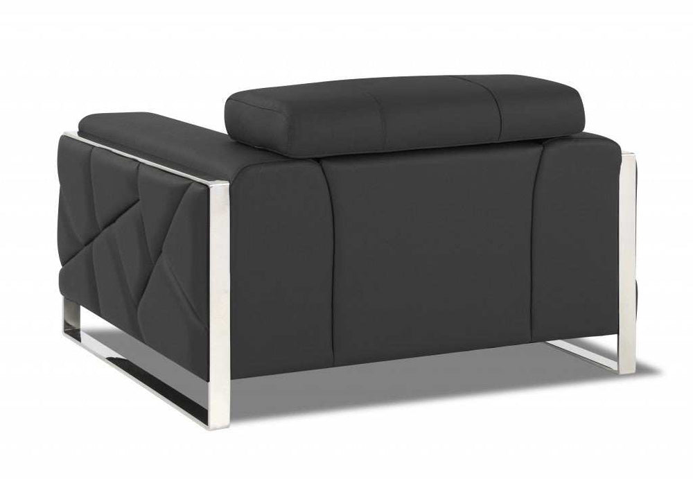 Mod Charcoal Gray Leather and Chrome Deco Accent Chair - Homeroots - Flyclothing LLC