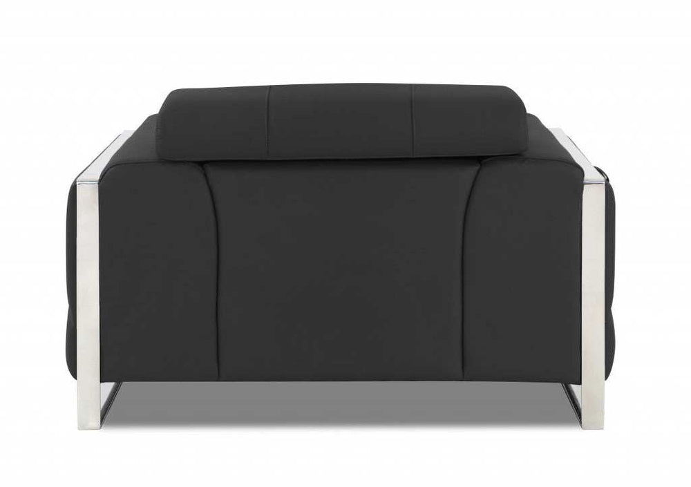 Mod Charcoal Gray Leather and Chrome Deco Accent Chair - Homeroots - Flyclothing LLC