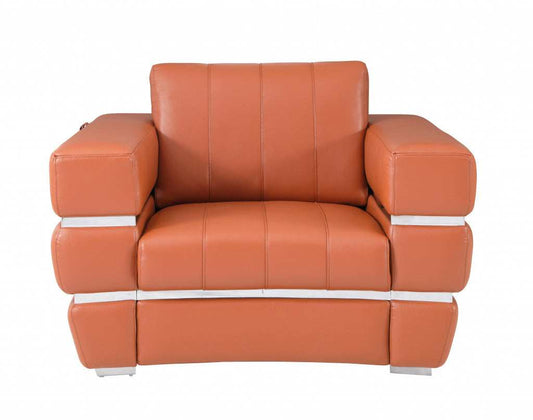 Terra Cotta Stripe Top Grade Italian Leather Chair - Homeroots - Flyclothing LLC
