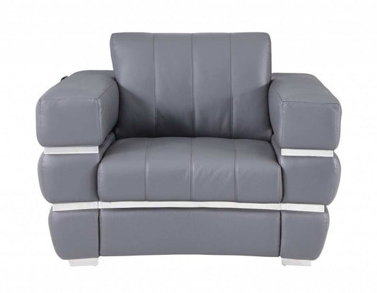 Charcoal Gray Stripe Top Grade Italian Leather Chair - Homeroots - Flyclothing LLC