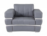 Charcoal Gray Stripe Top Grade Italian Leather Chair - Homeroots - Flyclothing LLC