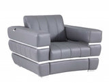 Charcoal Gray Stripe Top Grade Italian Leather Chair - Homeroots - Flyclothing LLC