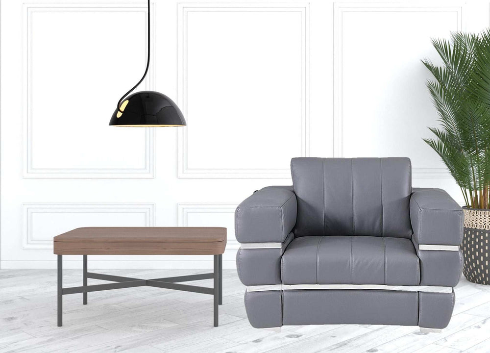 Charcoal Gray Stripe Top Grade Italian Leather Chair - Homeroots - Flyclothing LLC