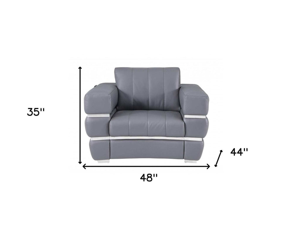 Charcoal Gray Stripe Top Grade Italian Leather Chair - Homeroots - Flyclothing LLC