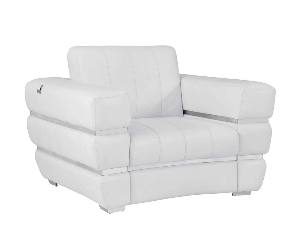 Winter White Stripe Top Grade Italian Leather Chair - Homeroots - Flyclothing LLC