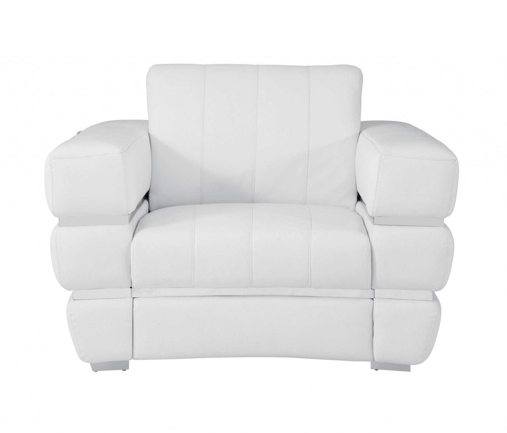 Winter White Stripe Top Grade Italian Leather Chair - Homeroots - Flyclothing LLC