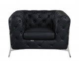 45" Black And Silver Italian Leather Tufted Chesterfield Chair