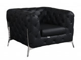 45" Black And Silver Italian Leather Tufted Chesterfield Chair - Homeroots