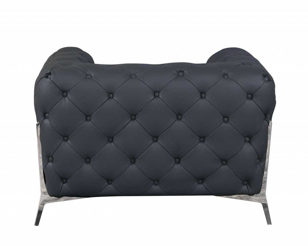 Glam Gray and Chrome Tufted Leather Armchair - Homeroots - Flyclothing LLC