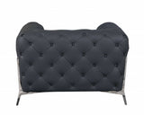 Glam Gray and Chrome Tufted Leather Armchair - Homeroots - Flyclothing LLC