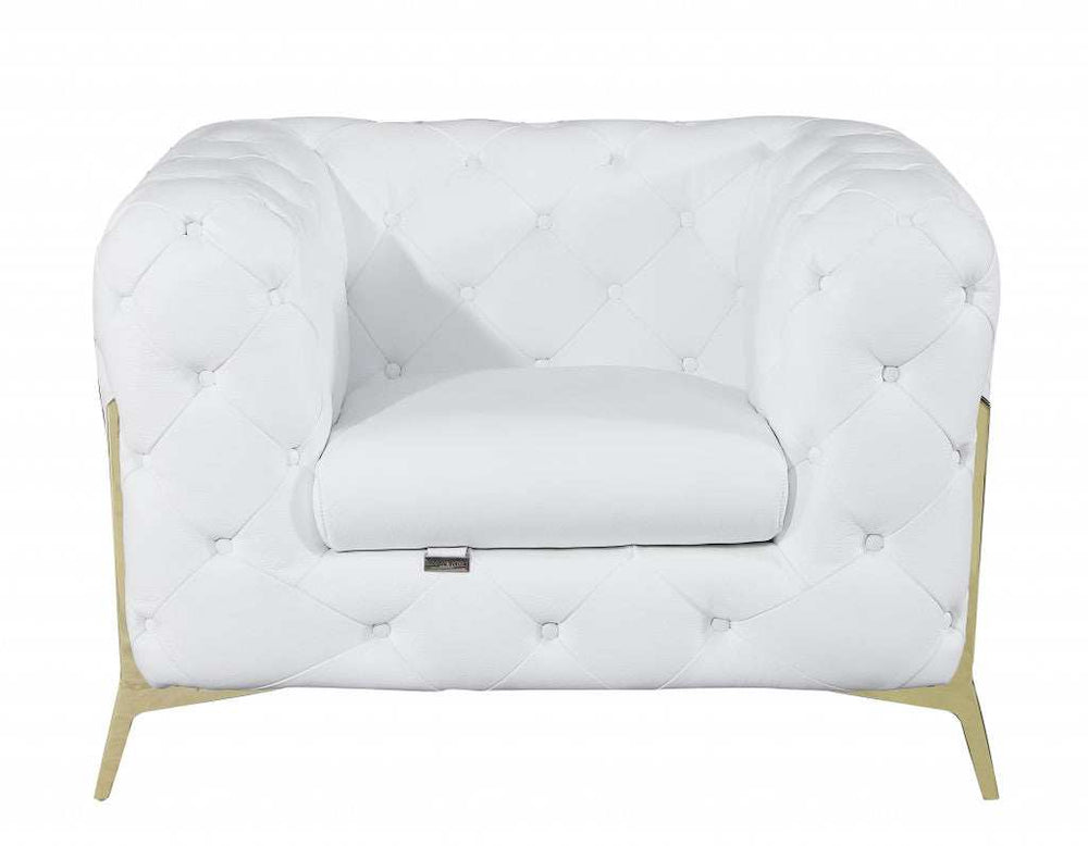 Glam White and Gold Tufted Leather Armchair - Homeroots - Flyclothing LLC