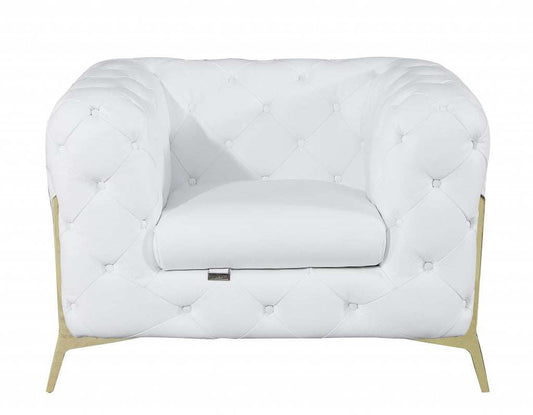 Glam White and Gold Tufted Leather Armchair - Homeroots - Flyclothing LLC