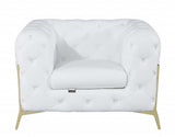 Glam White and Gold Tufted Leather Armchair - Homeroots - Flyclothing LLC