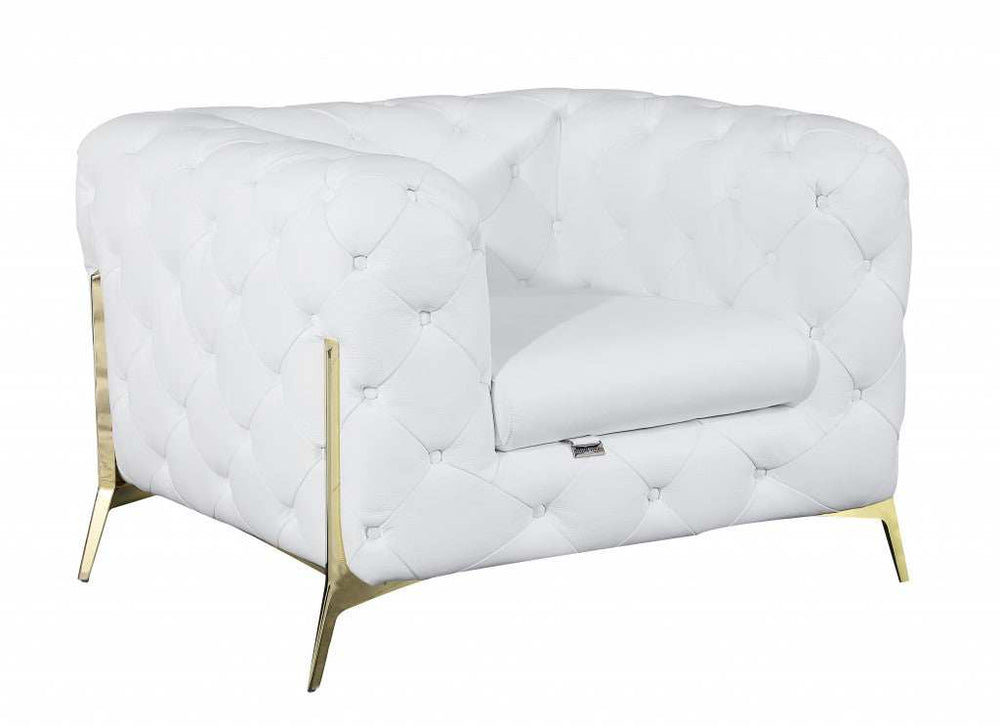 Glam White and Gold Tufted Leather Armchair - Homeroots - Flyclothing LLC