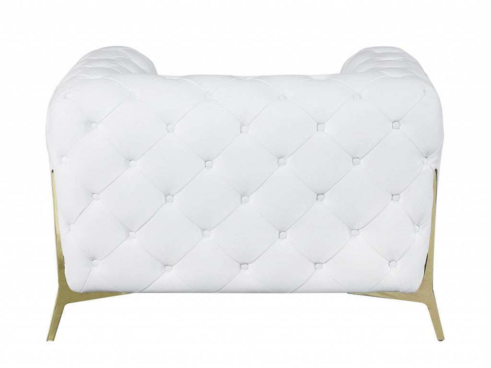 Glam White and Gold Tufted Leather Armchair - Homeroots - Flyclothing LLC