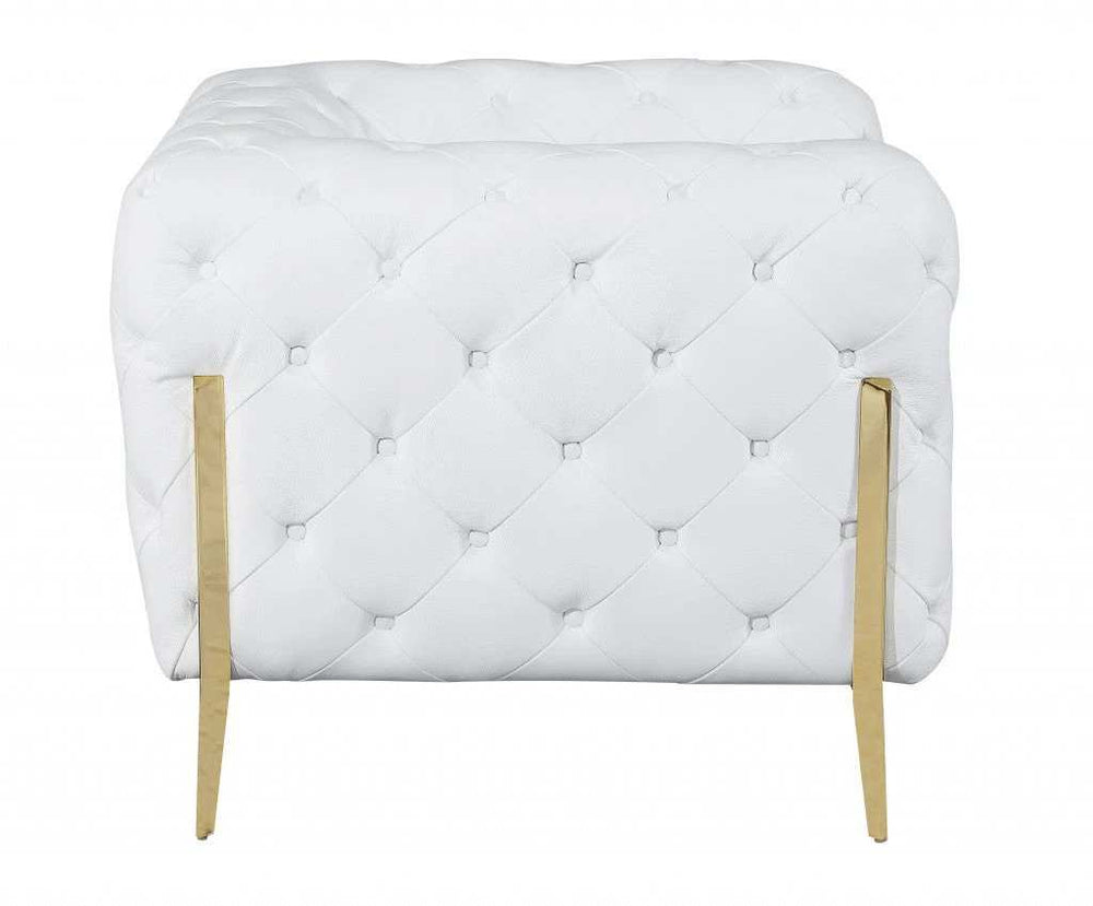 Glam White and Gold Tufted Leather Armchair - Homeroots - Flyclothing LLC