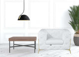 Glam White and Gold Tufted Leather Armchair - Homeroots - Flyclothing LLC