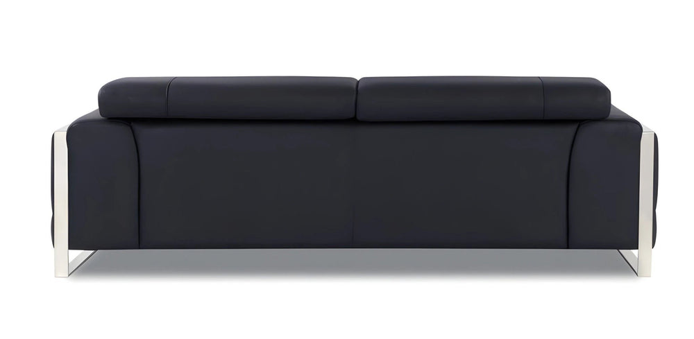 89" Black Italian Leather Sofa With Silver Legs - Homeroots - Flyclothing LLC