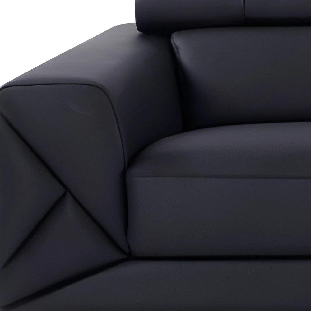 89" Black Italian Leather Sofa With Silver Legs - Homeroots - Flyclothing LLC