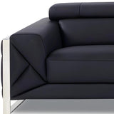 89" Black Italian Leather Sofa With Silver Legs - Homeroots - Flyclothing LLC