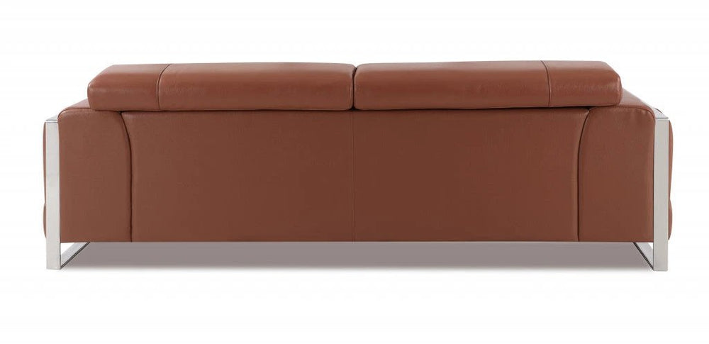 89" Camel Italian Leather Sofa With Silver Legs - Homeroots - Flyclothing LLC