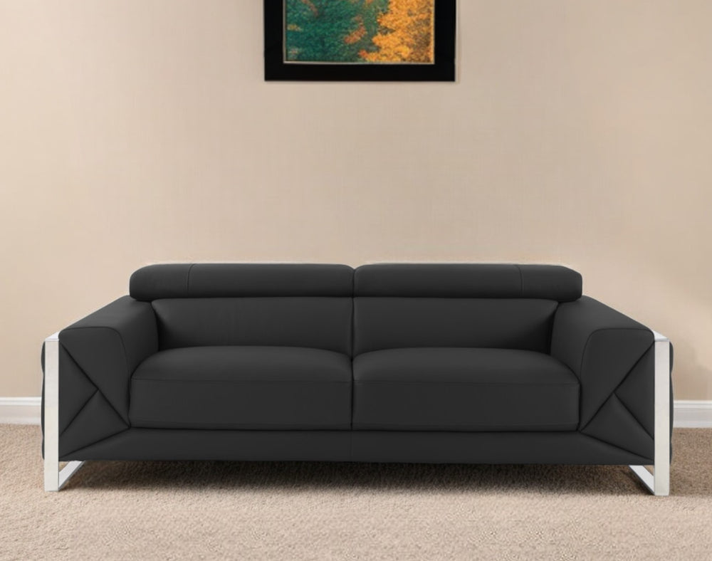 89" Dark Gray Italian Leather Sofa With Silver Legs - Homeroots - Flyclothing LLC