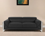 89" Dark Gray Italian Leather Sofa With Silver Legs - Homeroots - Flyclothing LLC