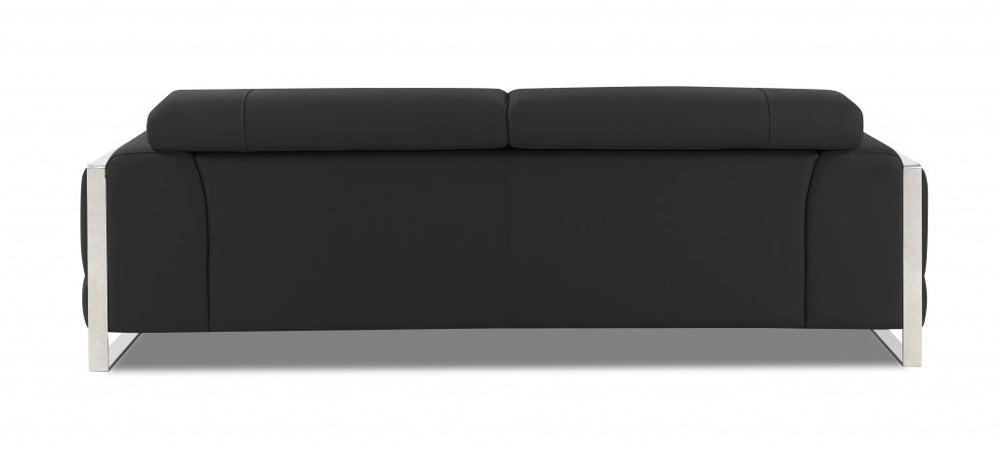 89" Dark Gray Italian Leather Sofa With Silver Legs - Homeroots - Flyclothing LLC