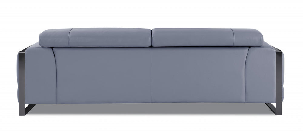 89" Light Blue Italian Leather Sofa With Chrome Legs - Homeroots - Flyclothing LLC