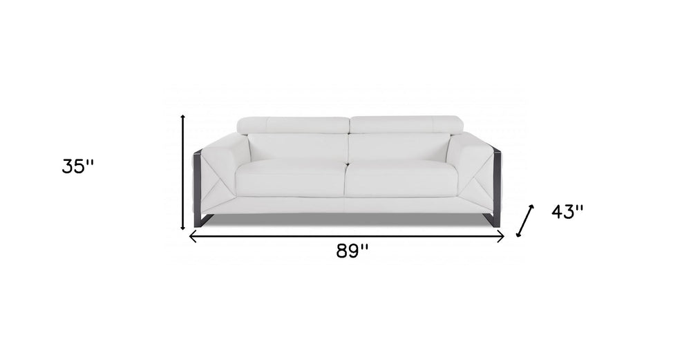 89" White Italian Leather Sofa With Chrome Legs - Homeroots - Flyclothing LLC