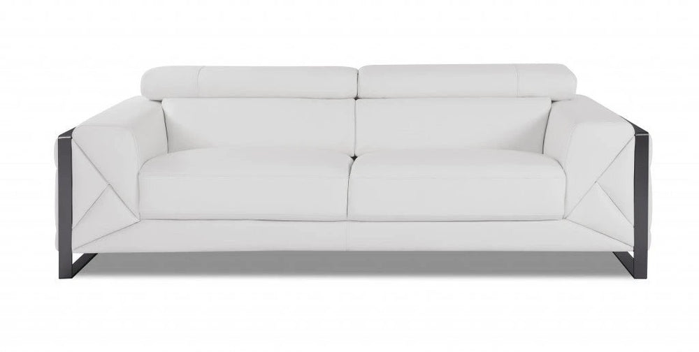 89" White Italian Leather Sofa With Chrome Legs - Homeroots - Flyclothing LLC
