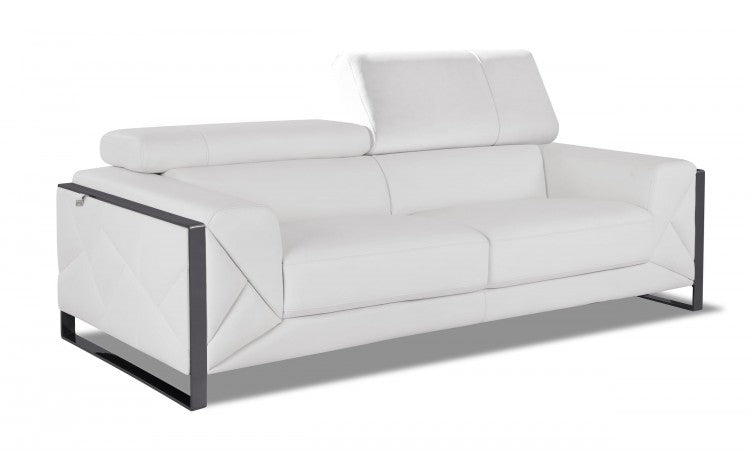 89" White Italian Leather Sofa With Chrome Legs - Homeroots - Flyclothing LLC