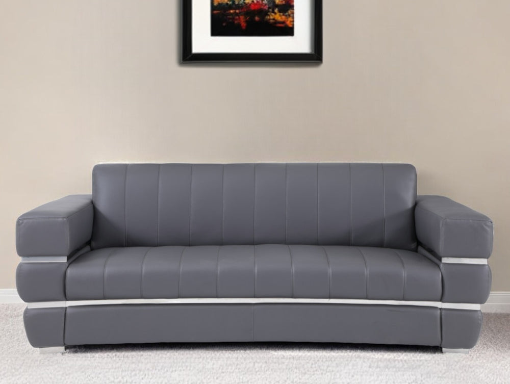 89" Dark Gray Italian Leather Sofa With Silver Legs - Homeroots - Flyclothing LLC