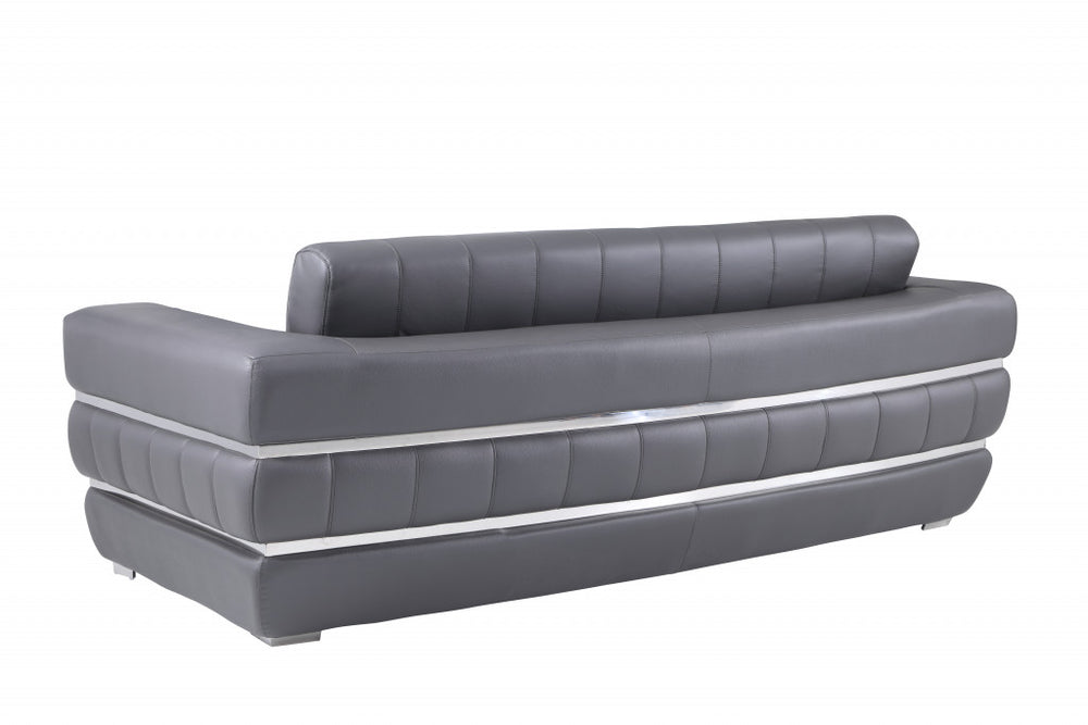 89" Dark Gray Italian Leather Sofa With Silver Legs - Homeroots - Flyclothing LLC