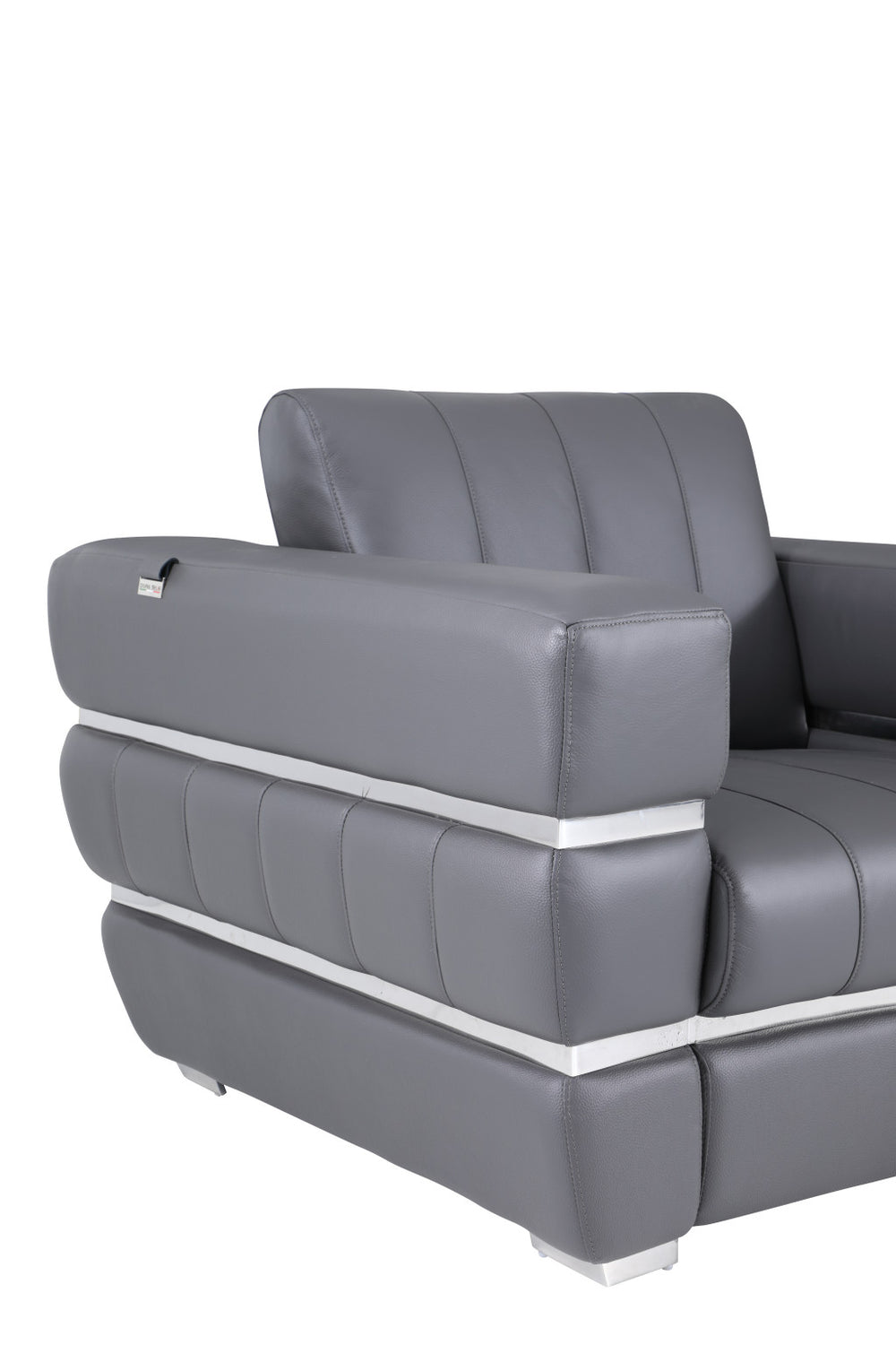 89" Dark Gray Italian Leather Sofa With Silver Legs - Homeroots - Flyclothing LLC