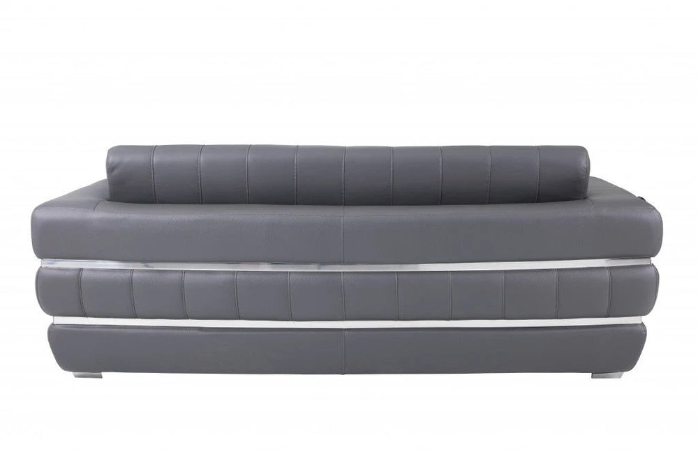89" Dark Gray Italian Leather Sofa With Silver Legs - Homeroots - Flyclothing LLC