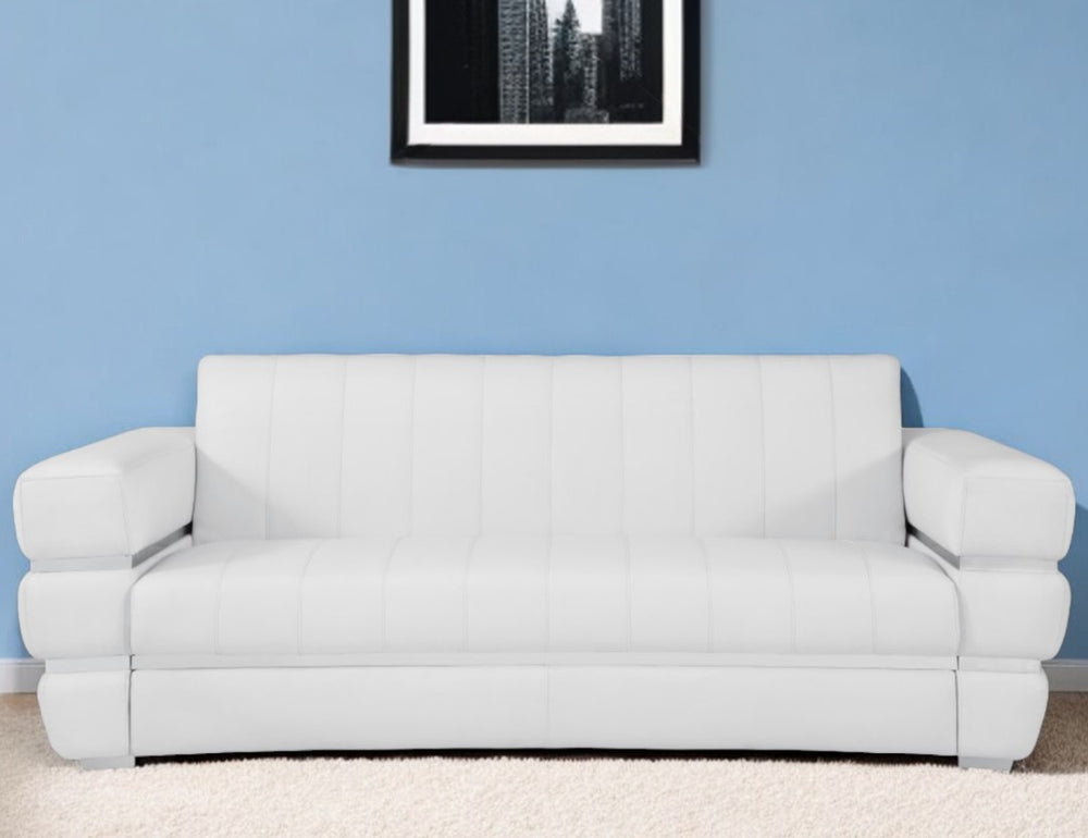 89" White Italian Leather Sofa With Silver Legs - Homeroots - Flyclothing LLC