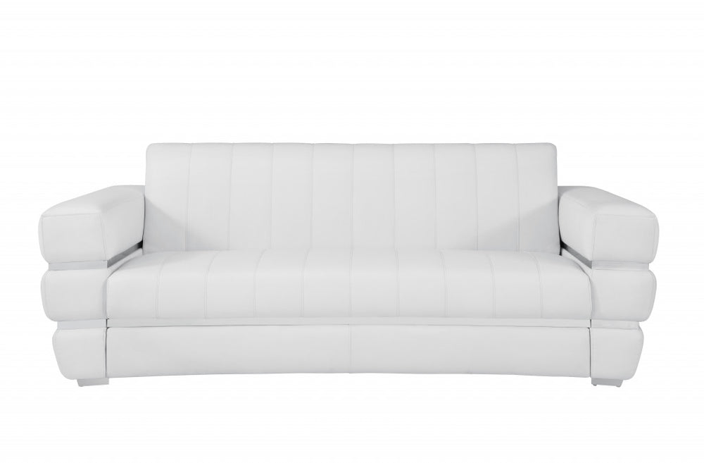 89" White Italian Leather Sofa With Silver Legs - Homeroots - Flyclothing LLC
