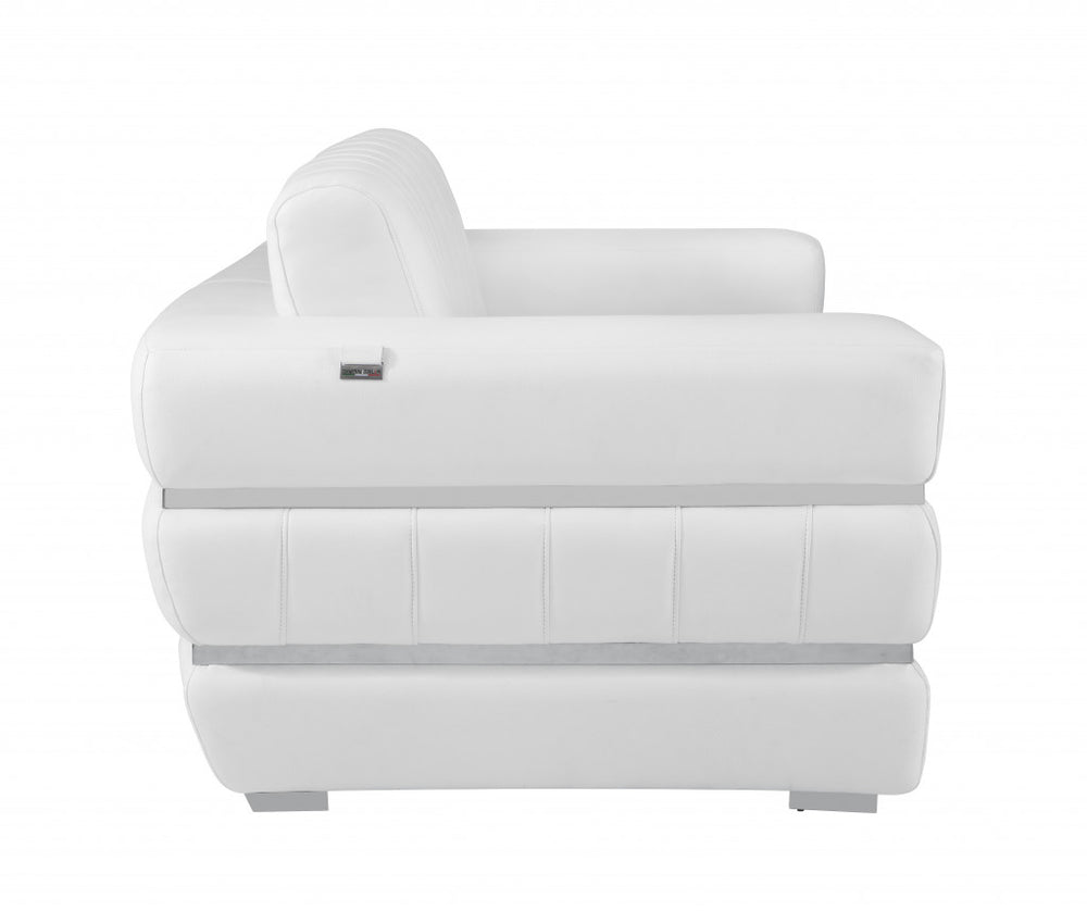 89" White Italian Leather Sofa With Silver Legs - Homeroots - Flyclothing LLC