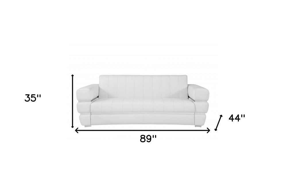 89" White Italian Leather Sofa With Silver Legs - Homeroots - Flyclothing LLC