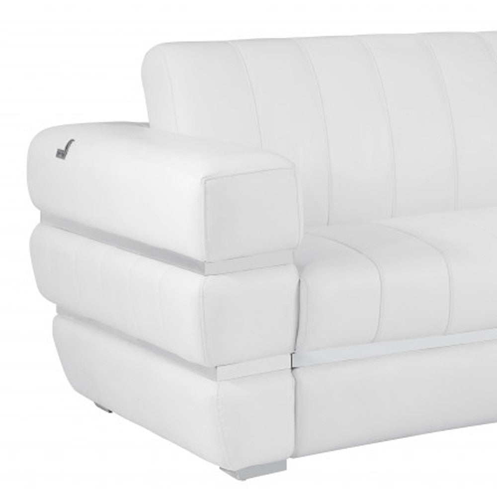 89" White Italian Leather Sofa With Silver Legs - Homeroots - Flyclothing LLC
