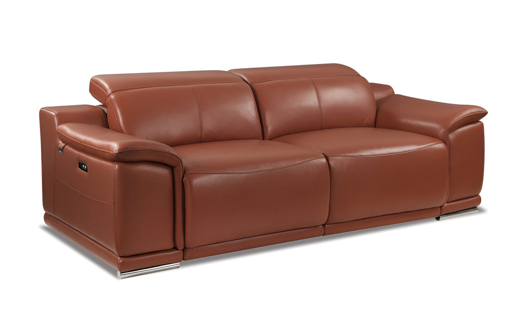 86" Camel Italian Leather USB Reclining Sofa With Silver Legs - Homeroots - Flyclothing LLC
