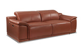 86" Camel Italian Leather USB Reclining Sofa With Silver Legs - Homeroots - Flyclothing LLC
